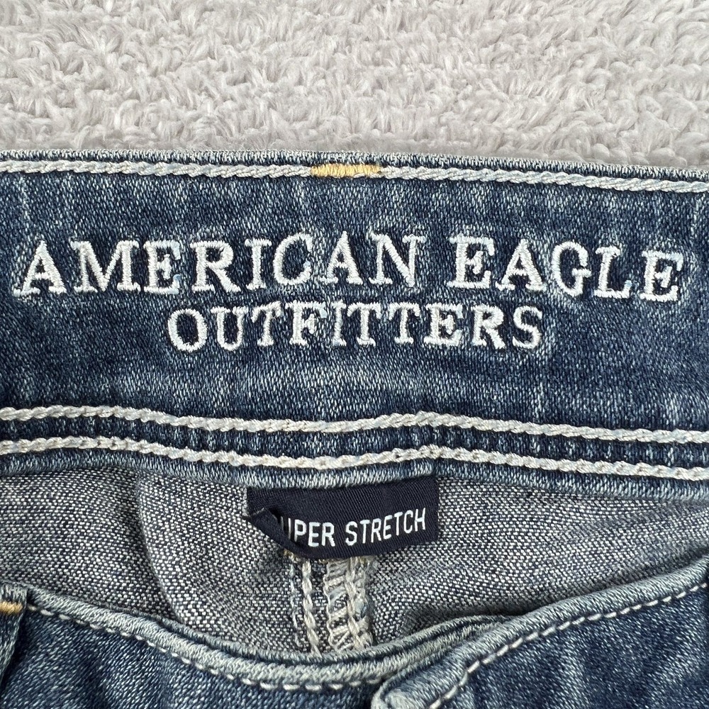 American Eagle Kick Boot Jeans Womens 12 Super Stretch Blue Flare Denim Bootcut - Picture 3 of 11